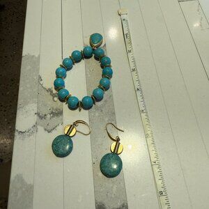 Faux Turquoise Beaded Bracelet & Earring Set – Artisan Style